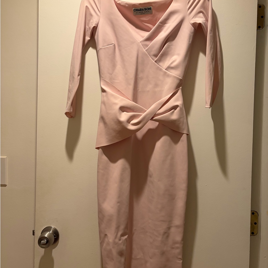 Chiara Boni Pale Pink Draped Wrap-Style Midi Dress